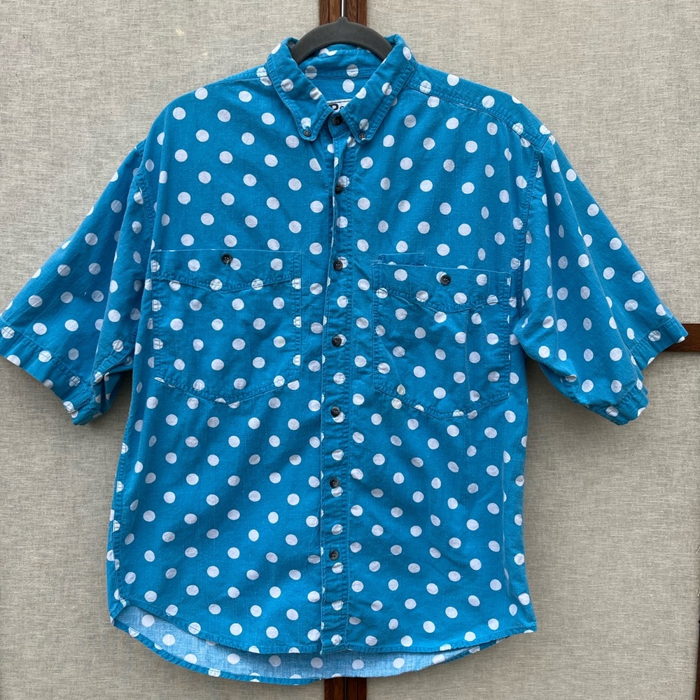 Polka Dot Short-Sleeve Button-Down Shirt - Blue